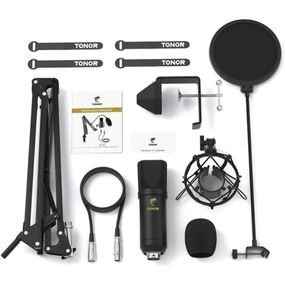 XLR Condenser Microphone, Professional Cardioid Studio Mic Kit with T20 Boom Arm